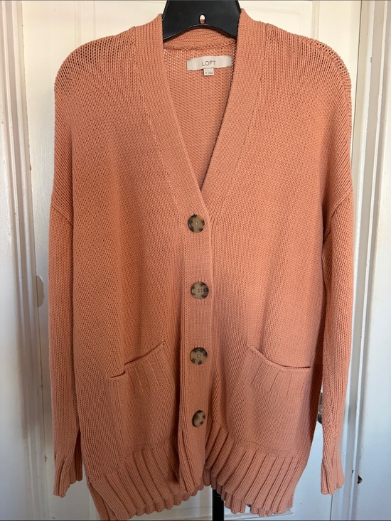 LOFT Sweaters - LOFT Peach Open-Front Button Cardigan